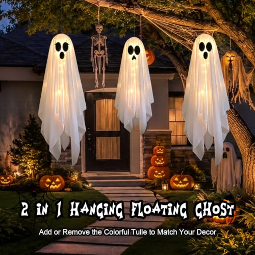 Halloween Ghost String Lights 3-Piece Outdoor Indoor Decor with 8 Lighting Modes