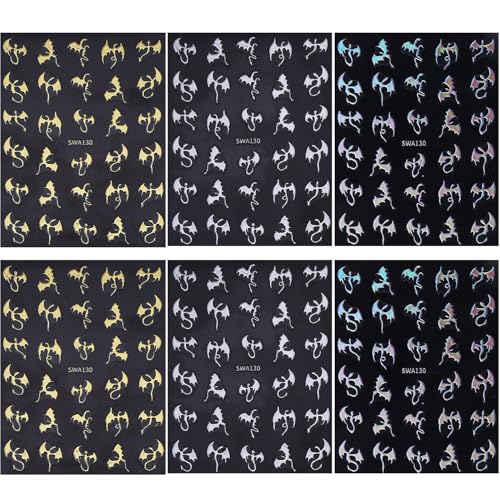 Halloween Nail Art Stickers - Gold Silver Bat 3D Self-Adhesive Decals for Manicure
