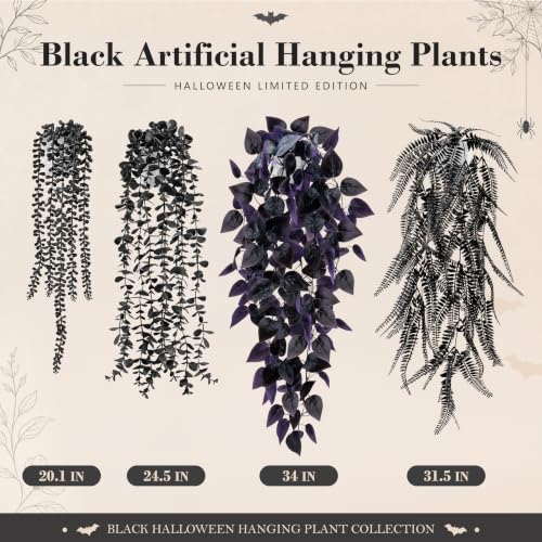 Fake Gothic Plants 4-Pack for Halloween Bathroom & Indoor Decor - White Pot Variation