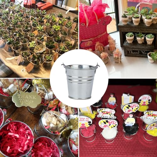 50 Pack Galvanized Mini Metal Buckets with Handles - 2.1 Inch Small Tin Pails for DIY, Decor & Party