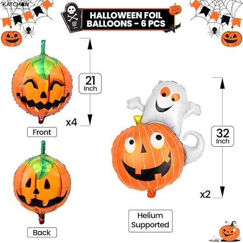 Halloween Balloons Banner Set with Ghost and Pumpkin Foil Balloons - Pack of 7