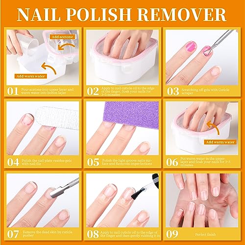 Manicure Nail Soaking Bowl Kit with Cuticle Tools & Oil - Dip & Polish Remover