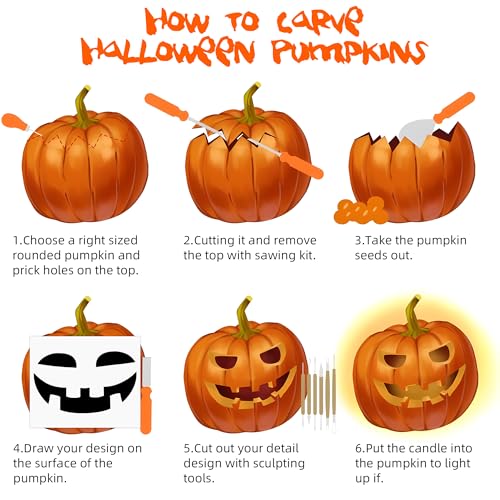 Pumpkin Carving Kit Tools - 13-Piece Heavy Duty Halloween Jack-O-Lantern Set