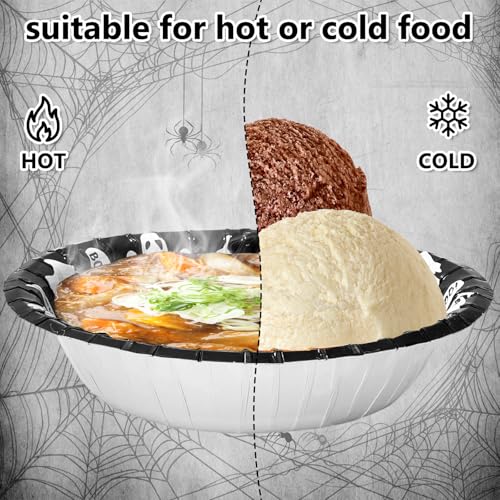 Halloween Ghost Paper Bowls - Black and White Disposable 12oz 100 Pack