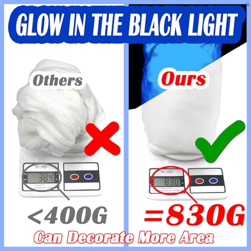 Giant Outdoor Spider Web Decoration Kit - 1400 Sqft Glow-in-The-Dark Blue Web with Blacklights - Halloween Decor, Reusable and Easy to Install - White Variation