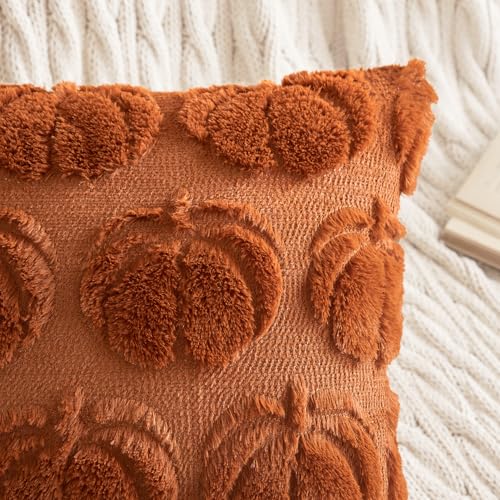 MIULEE Fall Pumpkin Pillow Covers 18x18 Dark Rust Set of 2 - Autumn Decor