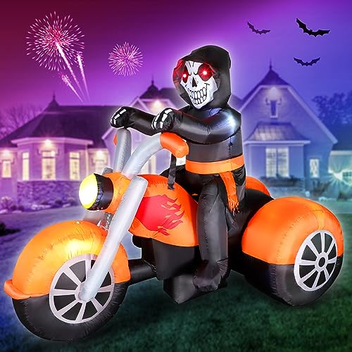 6FT Halloween Inflatable Skeleton Ghost on Motorcycle - Outdoor Decor with LED Lights - Variation of THIS listing