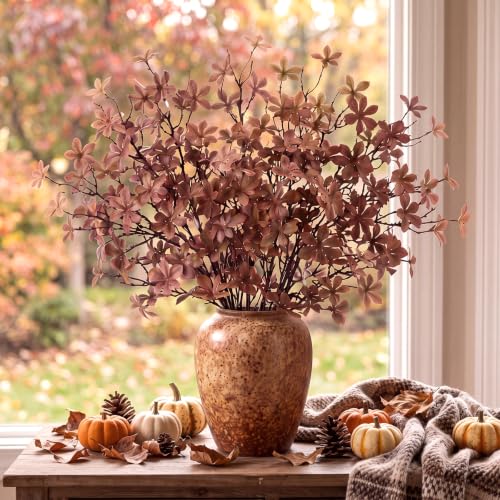 Autumn Fall Artificial Rusty Leaf Stems for Vase - Coffee 8 Pack