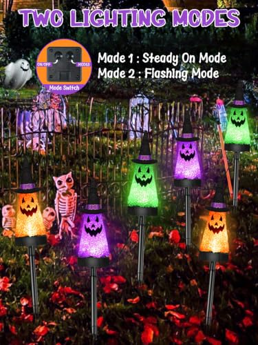 Halloween Solar Ghost Pathway Lights Set - Waterproof Outdoor Decor, 12 Pack, Orange Purple Green Variations
