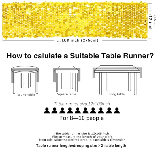 Golden Yellow Sequin Table Runner Set - 3 Pack 12 x 108 Inch for Wedding Party