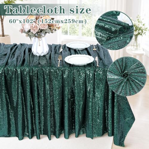 Emerald Green Sequin Rectangular Tablecloth 60 x 102 Inches - Wedding Party Decor