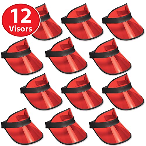 Red Plastic Dealer’s Visor 12 Pack - Casino Theme Sun Visors with Black Band