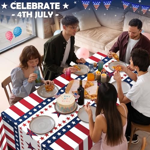 Patriotic 4th of July Tablecloth Set - Red White Blue Disposable Decor, 2 Pack