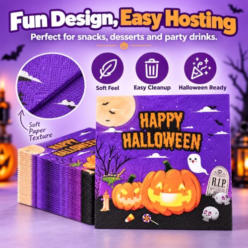 50 Pcs Halloween Rectangular Disposable Napkins 13x13 Inches - Festive Party Tableware