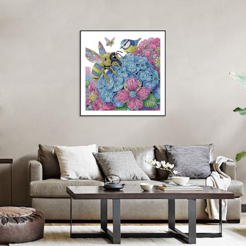 Diamond Painting Kit for Adults Bee & Hydrangea Special Shape 12x12in - DIY Wall Art Gift