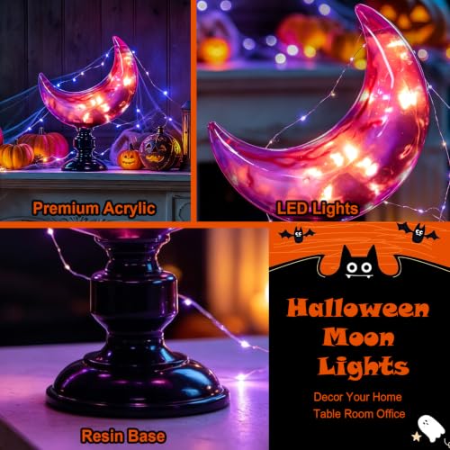 Purple Moon Light Crystal Figurine - Halloween Crescent Lamp Decor