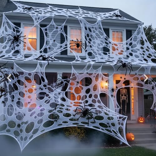 2 Pack Giant Spider Web Halloween Decorations Outdoor Spiderwebs - Stretchy & Pre-Cut