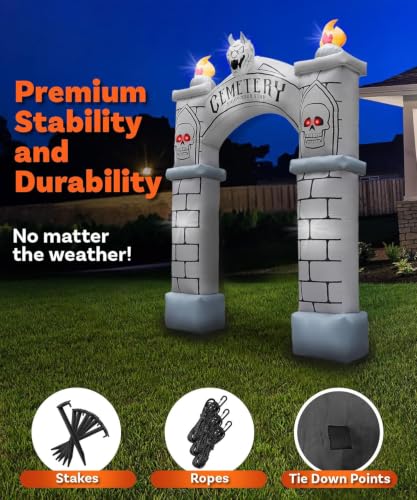 10FT Halloween Inflatable Haunted Cemetery Archway with LEDs - Outdoor Yard Decor
