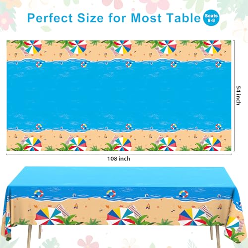 Beach Theme Plastic Tablecloth 54x108 Inches - Summer Party Pack - 3 Pieces