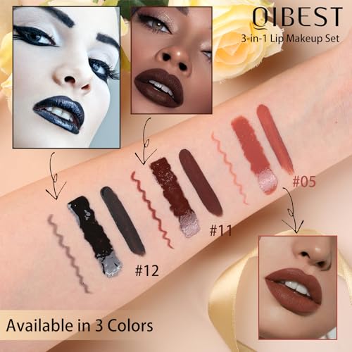 Black Magic 3-in-1 Lipstick Set for Halloween and Gothic Makeup - Long Lasting & Waterproof