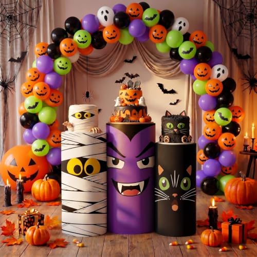 Halloween Cylinder Cover Wraps Set - Monster, White, Purple & Black, Stretchable Party Decor