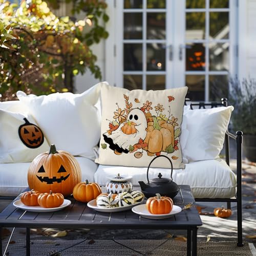 Halloween Pillow Cover 20x20 Inch Ghost Floral Fall Farmhouse Throw Pillowcase