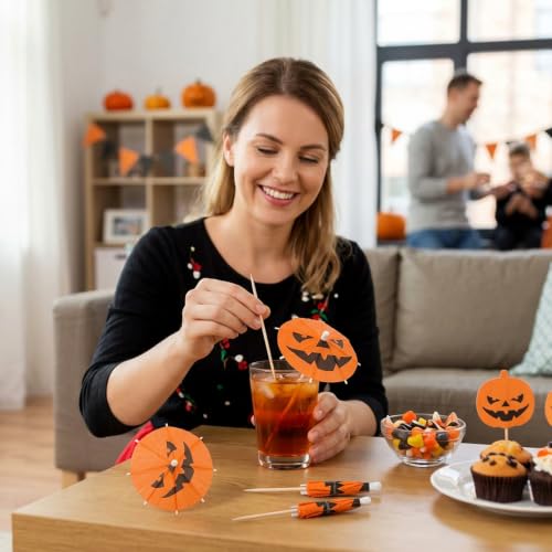 50 Pack Halloween Cocktail Picks with Pumpkin Design - Summerween Party Decor