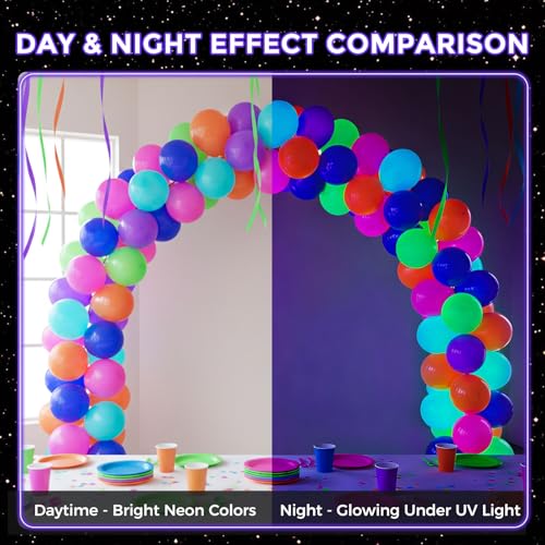 Neon Glow Balloons Set - 50pcs 12 Inch Fluorescent UV Party Decorations - Medium Variation