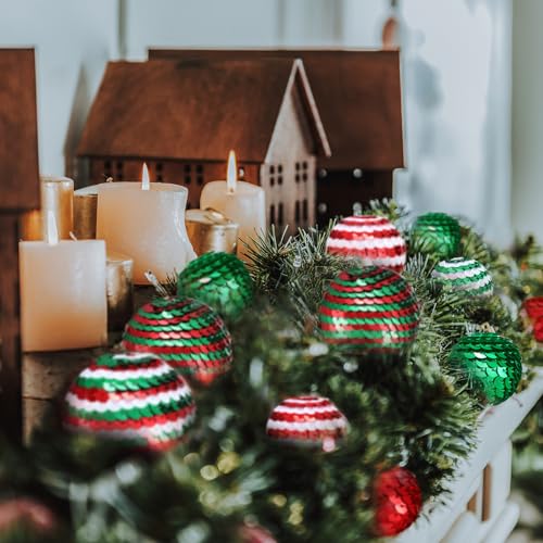 Christmas Sequin Ball Picks Set - Red Green White 40 Pcs Holiday Decor