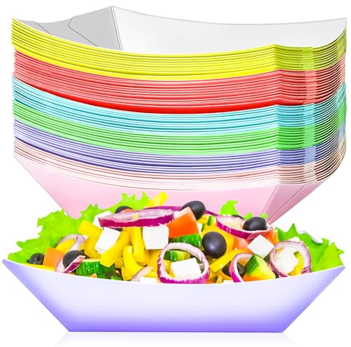 40 Pack Colorful 1Lb Paper Food Trays Disposable Kraft Boat Plates for Snacks & BBQ - Variation: 1Lb-40Pack