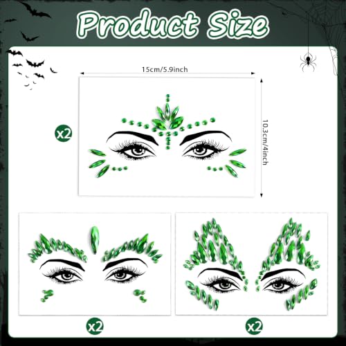 Halloween Green Face Gems Jewels Stickers - Ivy Style, 6 Pcs Face Art Accessories