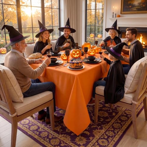 Halloween Waterproof Rectangle Tablecloth - 60x84 Inch Orange Washable Polyester for Dining & Party