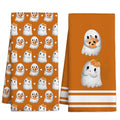 Halloween Kitchen Towel Set - Ghosts & Orange Bows, 2 Pack, Indoor Home Decor