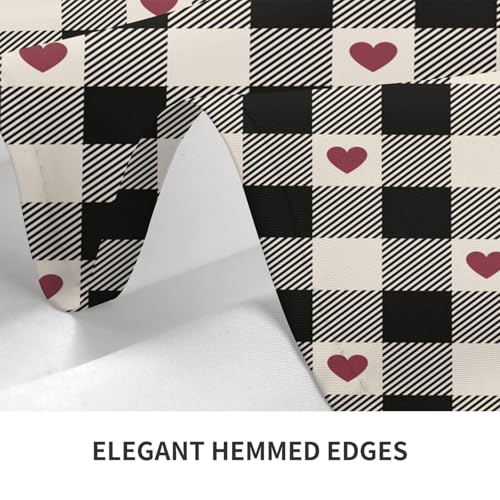 BETGINY Checkered Valentine Tablecloth 60x104 Inch Black & Red Heart Pattern