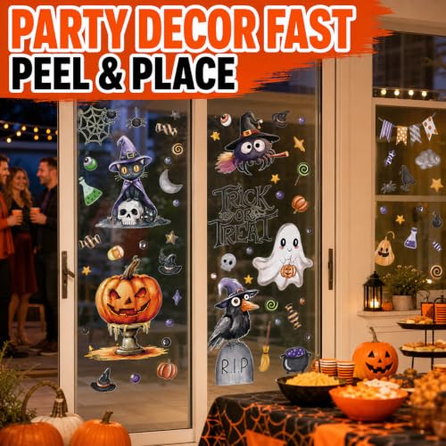 Halloween Window Clings Set - 86pcs Cute Spooky Ghost, Black Cat, Spider & Pumpkin - Variation Halloween1