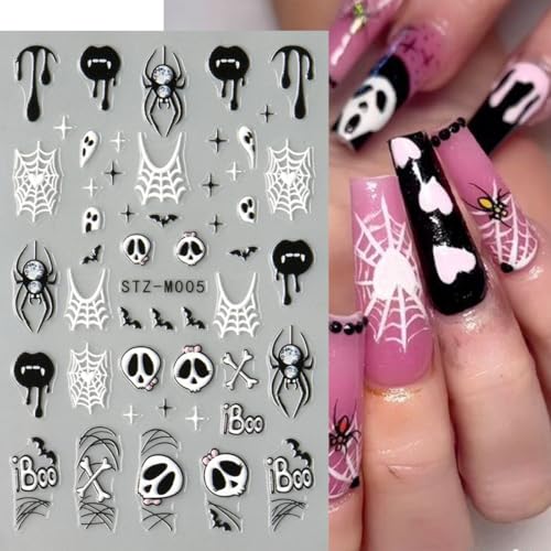 Halloween Ghost 3D Nail Stickers Set - Pink Heart Spider Web Moon Skull, Variation 2