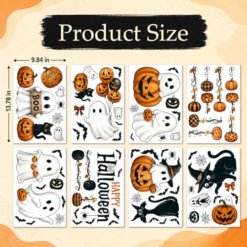 Halloween Window Clings Set - Cute Ghost Pumpkin Black Cat Decorations