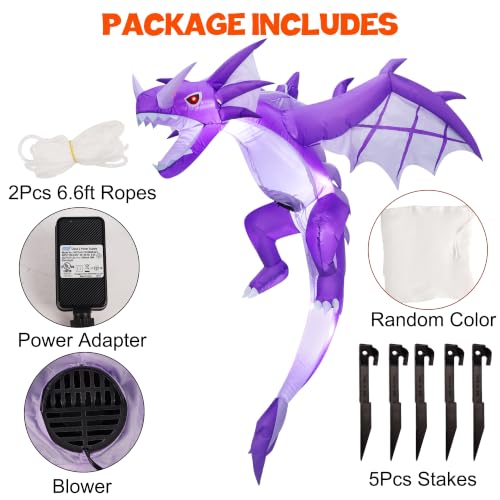 Inflatable Halloween Dragon Yard Decoration with LED Lights and Wings - 6ft Outdoor & Indoor