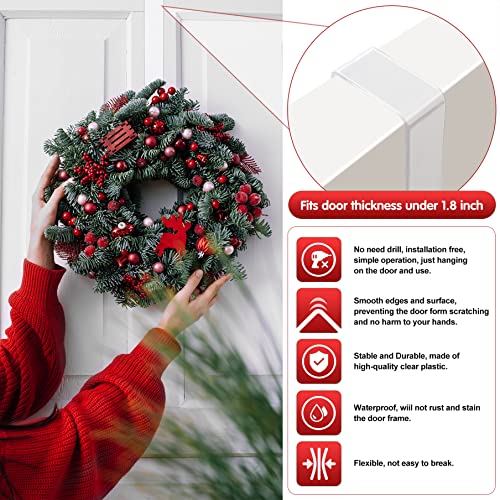 Clear 12-Inch Wreath Hangers for Front Door - Non-Scratch, Installation-Free, Pack of 1