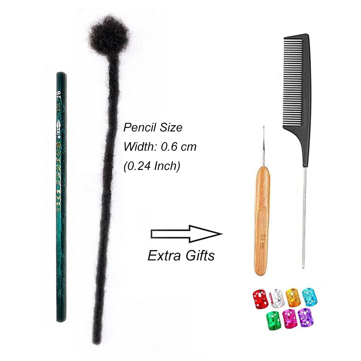 WacanDan 100% Human Hair Dreadlock Extensions for Men/Women, 0.6cm Thickness 4 Inch 60 Strands Full Handmade Can be Dyed and Bleached Permanent Loc Extensions Human Hair Natural Black
