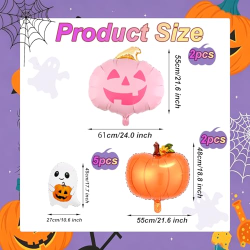 Halloween Ghosts and Pumpkin Foil Balloon Set - Reusable Party Decorations