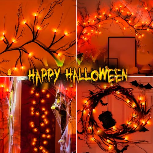 6 FT Halloween Willow Vine Garland with 54 LED Orange Lights & 8 Modes