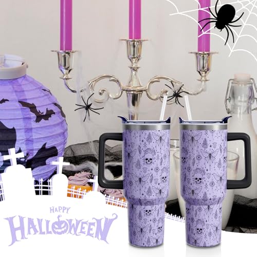 Halloween Gothic Moth 40oz Insulated Tumbler Cup with Handle & Straw - Halloween Goth-02