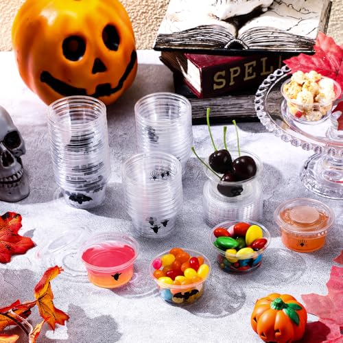 Halloween Jack O Lantern Plastic Shot Cups with Lids - 150 Pack, Classic Style