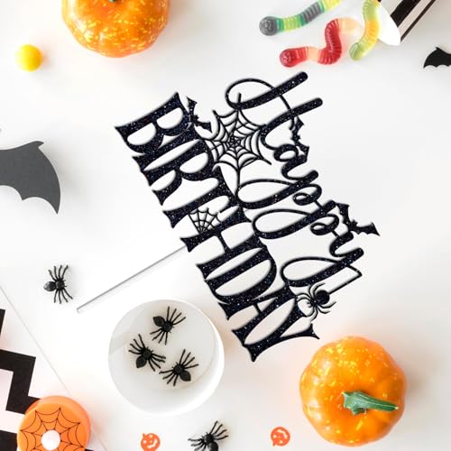 Black Glitter Halloween Birthday Cake Topper - Spooky Spider Ghoul Decor