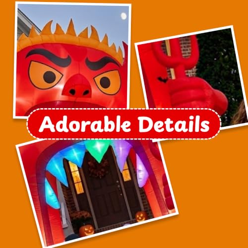 13FT Halloween Inflatable Archway with RGB LED Lights - Red Devil Yard Decor