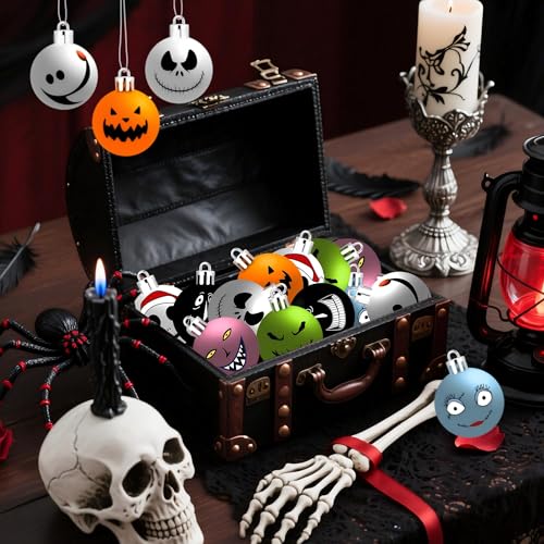 Halloween Christmas Spooky Ornament Set - 16 Plastic Holiday Balls for Tree Decoration