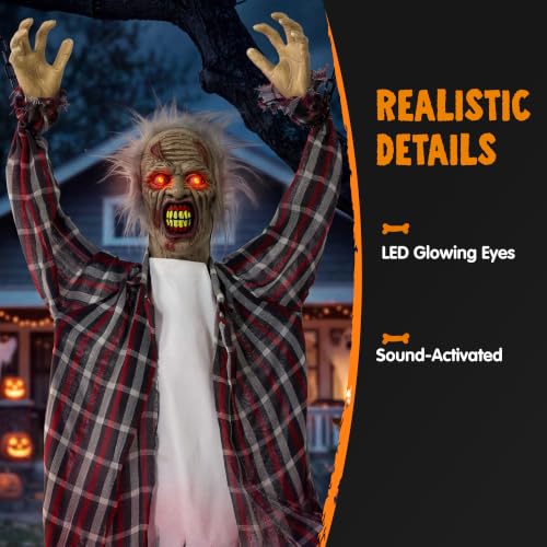 Halloween Animated Hanging Grim Reaper Prop with Voice Control & Glowing Eyes - Multi Color