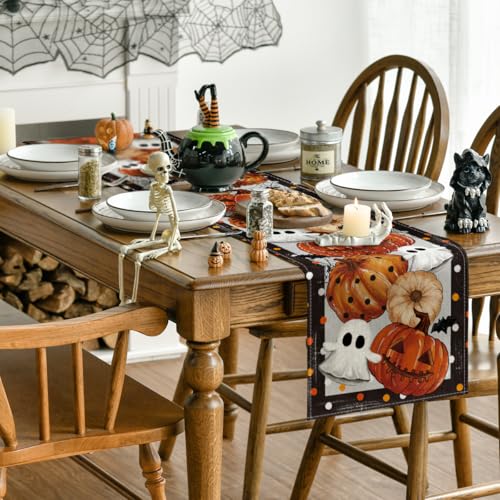 Halloween Table Runner 13x120 Inch Black and Beige Polyester Decor - Variation of THIS listing