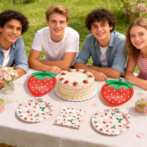 Red Strawberry Paper Plates Set - 150 Pieces for 50 Guests, Party Supplies